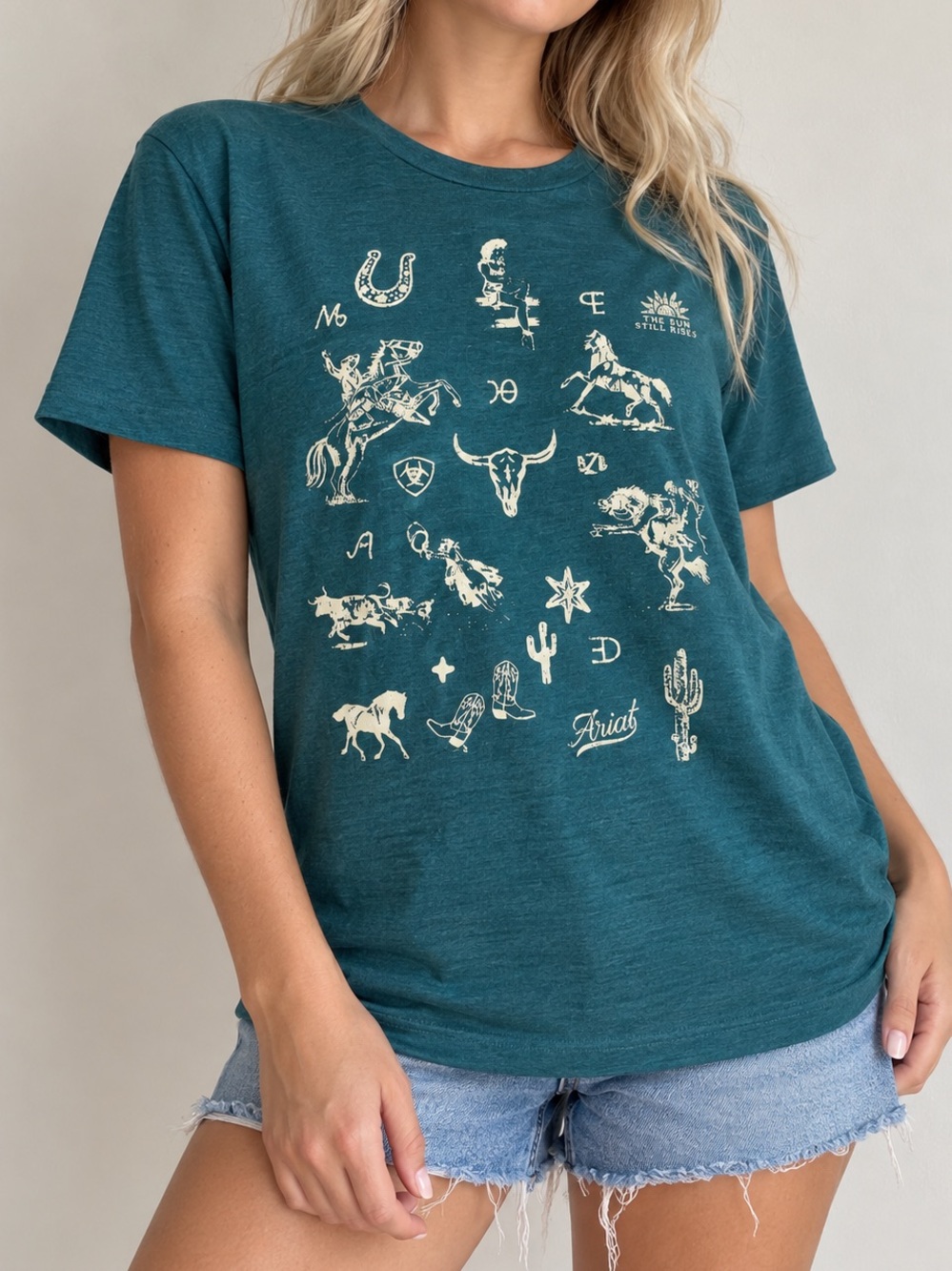 Ariat Western Graphic Tee Women M Boyfriend Fit Teal